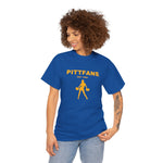 PITTFANS™ Cheerleader Est. 1955 royal blue T-shirt with cheerleader and text in gold 