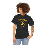 PITTFANS™ Cheerleader Est. 1955 black T-shirt with cheerleader and text in gold 