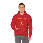 This classic fit PITTFANS™ Est. 1869 Baseball hooded sweatshirt. Red with gold text and baseball hitter.