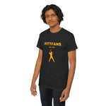 PITTFANS Est. 1869. Black with gold text and baseball hitter T-shirt. 