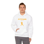 This classic fit PITTFANS™ Est. 1869 Baseball hooded sweatshirt. White with gold text and baseball hitter.