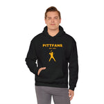 This classic fit PITTFANS™ Est. 1869 Baseball hooded sweatshirt. Black with gold text and baseball hitter.