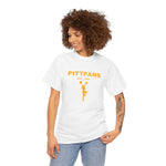 PITTFANS™ Cheerleading Est. 1955 white shirt with cheerleader and text in gold.