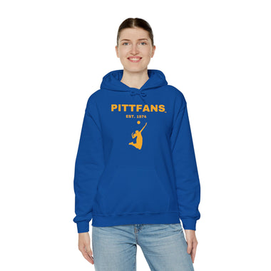  PITTFANS™ Women's Volleyball Est. 1974 hooded royal blue sweatshirt 