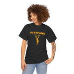 PITTFANS™ Cheerleading Est. 1955 black shirt with cheerleader and text in gold.