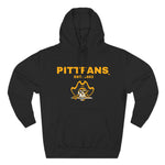 Black hoodie with yellow 'PITTFANS' text and skull design on a white background