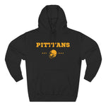 Black hoodie with 'PITTFANS' text and helmet graphic on a white background