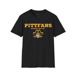 Black t-shirt with 'PITTFANS' and baseball graphic on a white background