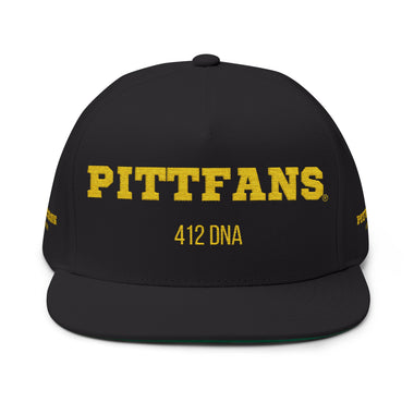 Black cap with yellow text 'PITTFANS 412 DNA' on a white background