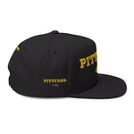 PITTFANS® 412 DNA Flat-Bill Cap Black cap with yellow text on a white background