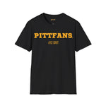 Black t-shirt with yellow text 'PITTFANS 412 GRIT' on a white background