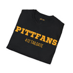Black T-shirt with 'PITTFANS 412 TAILGATE' text on a white background