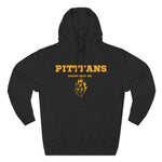Black hoodie with yellow text and logo on a white background