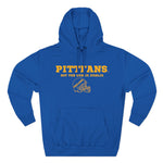 PITTFANS Blue hoodie with yellow text and logo on a white background