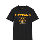 Black t-shirt with 'PITTFANS' and pirate graphic on a white background