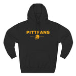 Black hoodie with 'PITTFANS' text and logo on a white background