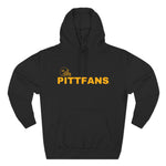 Black hoodie with 'PITTFANS' text on a white background