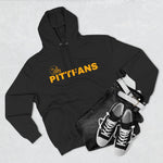 Black hoodie with 'PITTfANS' text, black jeans, and black sneakers on a light gray background