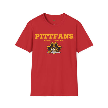 Black t-shirt with 'PITTFANS' and baseball graphic on a white background